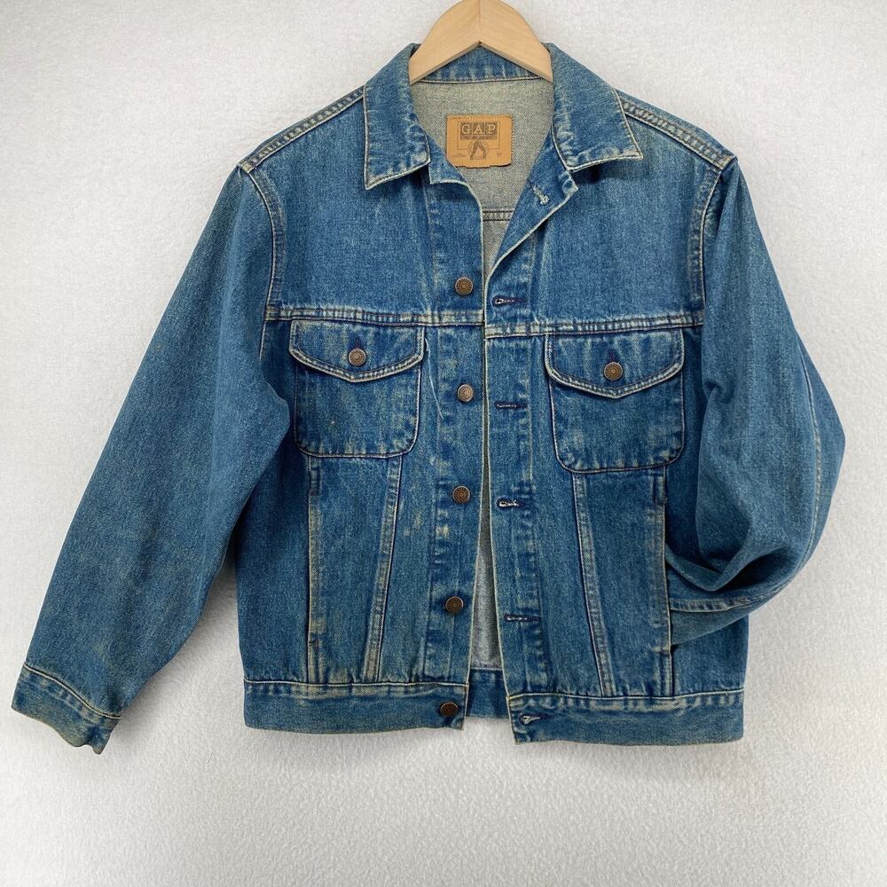 GAP Jacket Mens S Trucker Denim Jean Vintage 90s Medium Wash Cotton Blue USA